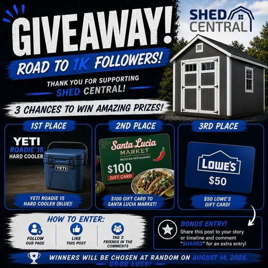 SHED CENTRAL ROAD TO 1K FOLLOWERS GIVEAWAY!