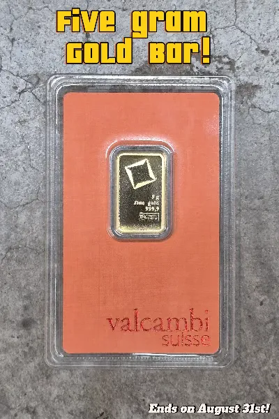 5 Gram Gold Valcambi Suisse Bar Giveaway